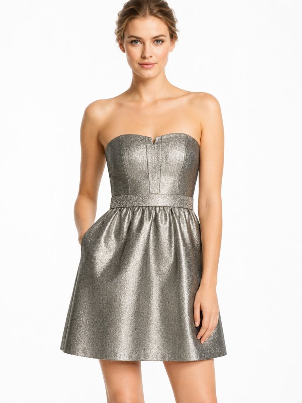 Aidan Mattox Gold Metallic Strapless Cocktail Mini Dress Size 8
